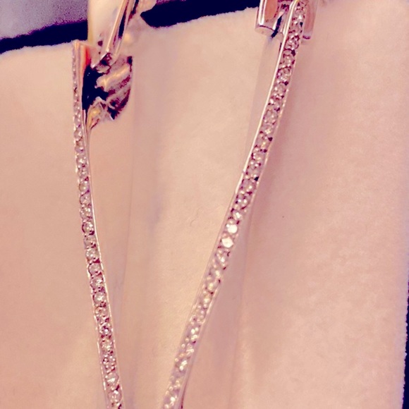 Gorgeous dangle, 14 karat gold diamond swirl, earrings designer 3 1/4 inch. - Picture 4 of 8